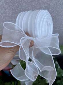 1/2/3/5pcs White Organza Ribbon, With Wire Transparent Mesh Ribbon, Transparent Chiffon Ribbon, Suitable For Sewing, Gift Packaging, Crafts, Wedding Bouquets, Invitations, Decorations - A - View 16