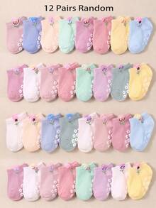 24/12/6 Pairs Random Grip Socks, Girls Autumn Socks, Floral Pattern, Newborn Essentials Baby Accessories, Baby Baptism Gift Autumn Decoration, Halloween - Multicolor - View 8