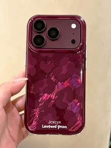 Vintage Leopard Print Cherry Red Phone Case Compatible With IPhone 18 Pro Max 18 Pro 17 Pro Max 17 Pro 17 16 Pro Max 16 Pro 16 15 Pro Max 15 Pro 14 Pro Max 14 Pro 13 12 11 Autumn/Winter Laser Foil Texture Protective Cover - Plum Red - View 5