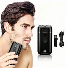 1 Piece USB Rechargeable Electric Shaver With LED Display For Men, Rotary Shaver - Black - View 9