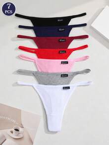 7pcs Sexy Thong Panties Ribbed Low Waist Seamless Briefs Comfortable Invisible G-String Soft T-Back Elastic Underwear Winter Fall Clothes Halloween - Multicolor - View 10