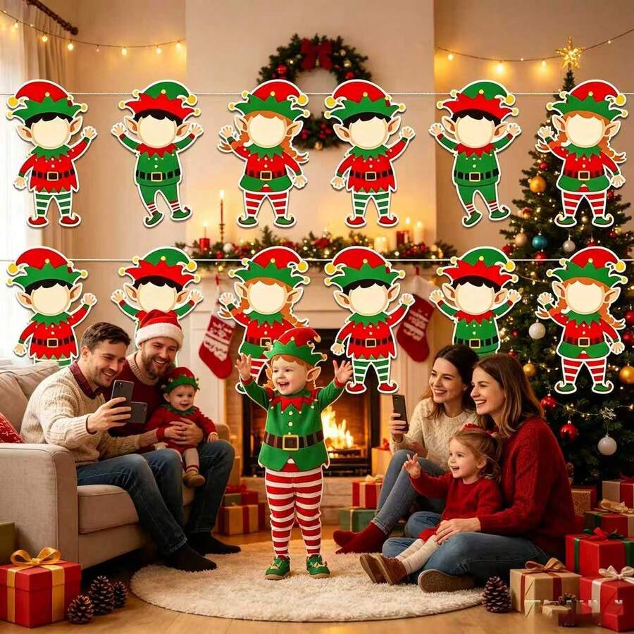 somoving 36/Strands DIY Photo Gingerbread For Man Paper Bunting Banner, Blank Photo Insert Gingerbread Cutout Hanging Garland, Christmas Multipurpose Wall Hanging Decor Supplies For Party, Fireplace & Window Display - Multicolor - View 1