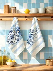 4pcs Kitchen Absorbent Towels, Made Of Polyester Material, Printed With Christmas Wreath, Christmas Tree, Bow Patterns, Suitable For Kitchen, Bathroom, Ideal Choice For Housewives And Family Gatherings, High Cost-Performance Home Goods, Great For Daily Decoration And Room Decor. - Multicolor - View 2