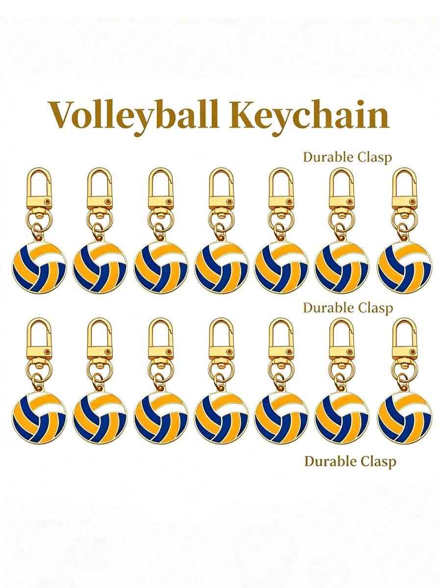 14pcs Volleyball Keychains - Sports Themed Keychains, Suitable For Bag Charms, Football Basketball Keychains, Volleyball Keychains, Suitable For Sports Party Gifts, Party Favors, Holiday Supplies Gifts. - Yellow - View 1