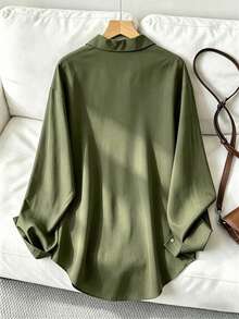 Women's Casual Loose Long Sleeve Shirt, Suitable For Work And Commute, Spring/Autumn - Olive Green - View 3