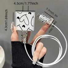 5pcs 2D Flat Design Hand-Drawn Heart Phone Charger Protection Set, Charger Head Cover + Cable Protector + Storage Rope + Data Cable Protection Rope, Compatible With Iphone 20W/18W Charger - Multicolor - View 5
