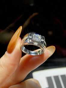 1pc Moissanite Ring, High-End 1 Carat Men's Ring With Diamond Accents, Suitable For Men's Wedding And Daily Wear - Silver - View 5