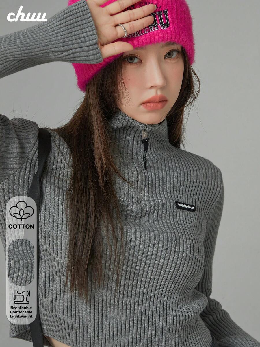 CHUU Women's Knit Sweater, Autumn Design, Fashion Hollow-Out, Elegant Versatile Slim Fit Top - Grey - View 1