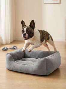 1pc Grey Square Pet Bed With Raised Edges, Non-Slip Bottom Thick Cushion Pet Sleeping Sofa, All-Season Pet Nest, Suitable For Small And Medium Cats And Dogs Pet Supplies - Multicolor - View 4