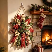 Vintage Patchwork Style Wooden Christmas Tree Door Hanging 2D Fabric Petal Design Christmas Entrance Door Wreath Wall Decor Hanging Sign - Multicolor - View 3