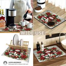 1pc Christmas Series Lively 4-Person Snowman Christmas Decor Pattern Printed Coffee Bar Mat, Drainage Mat, Coffee Machine Soft Bottom Diatom Mud Drainage Mat, Soft Rubber Drainage Mat, Super Absorbent Wear-Resistant Dish Drying Mat, For Countertop Restaurant Kitchen Table Mat, Patio Dining Table Decor, Home Kitchen Supplies, Countertop Decor Mat - Multicolor - View 6