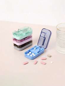 1pc Pill Cutter, Pill Separator, Portable Mini Pill Box, Morning/Midday/Evening Travel 7-Day Multi-Function Pill Box, Push-Pull Storage Box, Pill Cutter Storage Box - one-size - View 1