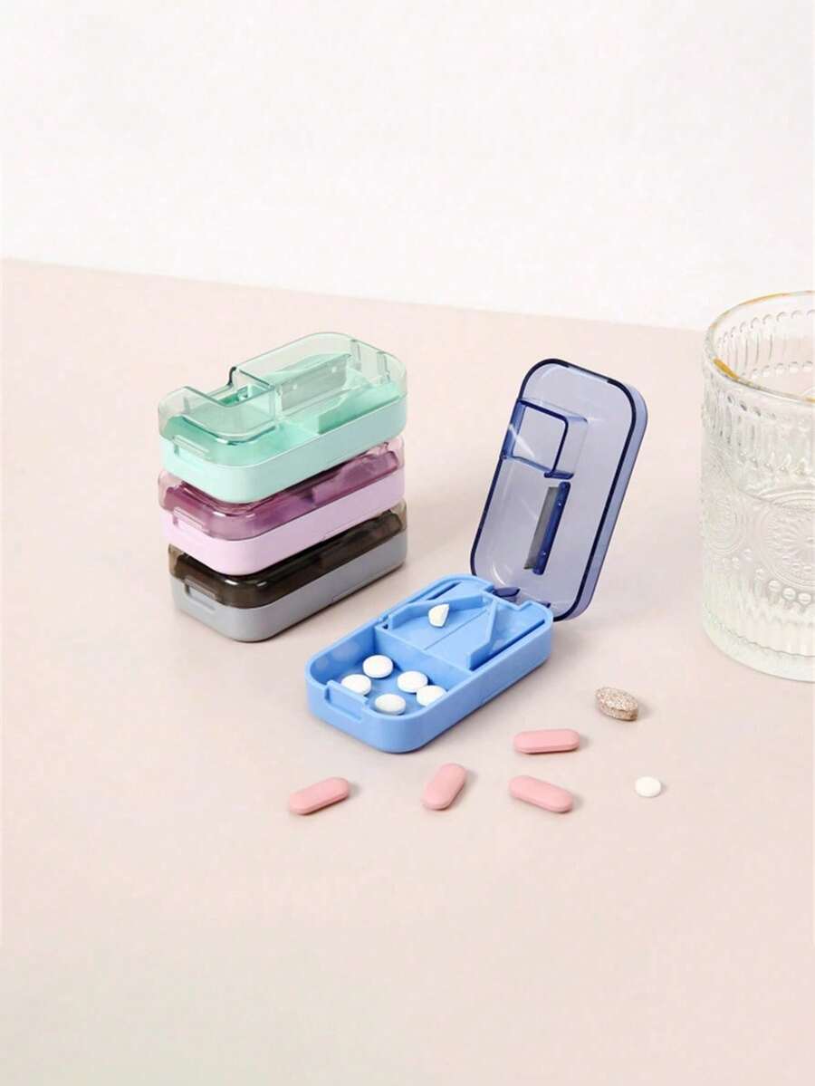 1pc Pill Cutter, Pill Separator, Portable Mini Pill Box, Morning/Midday/Evening Travel 7-Day Multi-Function Pill Box, Push-Pull Storage Box, Pill Cutter Storage Box - one-size - View 1