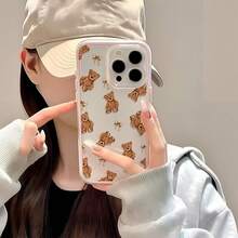 1件裝焦糖熊蝴蝶結彩色邊框 2合1 TPU手機殼，適用於 Apple 18 17 16 15 14 13 12 11 Plus Pro Max 系列，個性化 Ins 風格 - 無色 - 查看 6