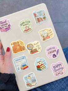 50Pcs Vintage Reading Quote Bookish Stickers, Open Book, Quill Pen & Library Sign Decals, Aesthetic Decor For Water Bottle, Laptop, Luggage, Scrapbook, Journal, Back To School Supplies - Multicolor - View 5