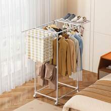 Space-Saving Floor Standing Coat, Hat & Shoe Rack, Rotating Universal Wheels, Thickened & Heightened Steel Tube With Strong Load-Bearing, Shoe & Clothing Partitioned Storage, Home Bedroom Vertical Clothing Storage Rack - Black and White - View 13