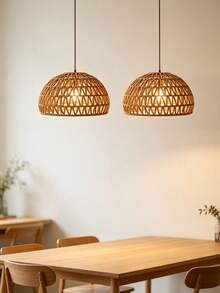 بطانية مصباح معلق/سقف/أرضي/جداري منسوج بشكل مثلثي نصف كروي، بطانية مصباح قبعة من الخيزران المنسوج بحبل ورقي مصنوع يدويًا، بطانية إضاءة بديل لأجواء المطعم/المنزل الريفي، إضاءة عيد الميلاد، ديكور المنزل لعيد الهالوين/عيد الميلاد، ضوء ناعم، سهل التركيب - مشبك نصف دائرة - مشاهدة 1