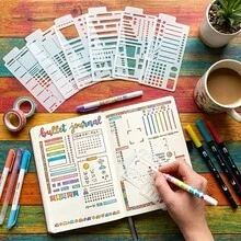 12pcs Flexible Planning Drawing Templates - 3" X 6" Grid Dot Templates, Reusable Grid, Suitable For Bullet Journal, Planner, Creative Notes, To-Do List, Daily Schedule, Calendar And Binder; Essential Journaling Tool, Minimalist Template Design - One Size Fits All - View 2