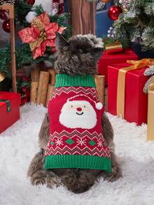 Christmas Dog Sweater, Santa Claus & Reindeer Knitted Pet Jumper, Warm Winter Xmas Clothes For Small Medium Dogs, Holiday Party Pet Outfit - Multicolor - View 9