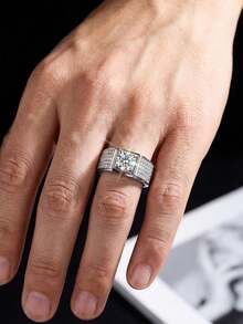 1pc Moissanite Ring, Bold Design, 1CT Men's Ring, Suitable For Men's Daily Wear And Special Occasions - Atmospheric Moissanite Ring - 1ct - View 5