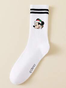 1/5 Pairs Disney Men's Mid-Calf Socks, Double Stripe Cartoon Graphic, Simple Breathable Sports Socks, Christmas Gift Socks - Multicolor - View 17