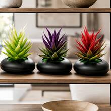 3pcs Faux Succulent Plants Mini Potted Plants Realistic Artificial Greenery Desktop Decor, Fake Plastic Aloe Plants, Green And Fresh, Suitable For Home, Office Desk, Bookshelf, Room, Bathroom Decoration, Compact And Exquisite - Multicolor - View 10
