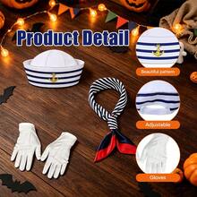 Set Topi Pelaut 4 Buah, Aksesori Kostum Cosplay, Termasuk Topi dengan Hiasan Jangkar, Syal Bergaris yang Serasi, dan Sarung Tangan Formal, Cocok untuk Perlengkapan Pesta Bertema Bahari - MultiWarna - View 6