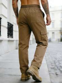 Men's Casual Sports Pants, Outdoor Durable Straight Leg Cargo Pants With Multiple Pockets, Suitable As Gift For Husband, Father, Friends - بني - مشاهدة 3