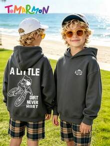 Vintage Line Cycling Pattern Boys Sweatshirt, Loose Casual Sweatshirt, Ins Kids Wear TOMARMON - Dark Grey - View 2