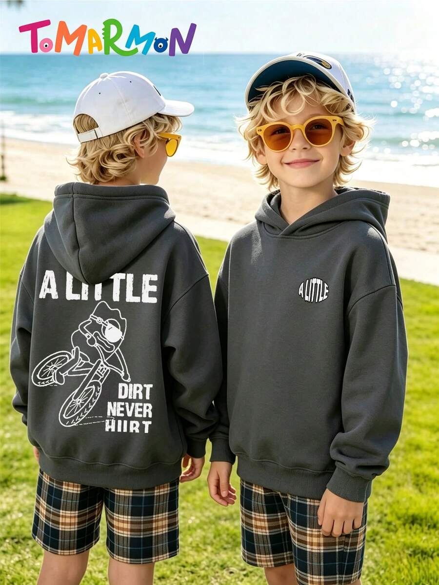 Vintage Line Cycling Pattern Boys Sweatshirt, Loose Casual Sweatshirt, Ins Kids Wear TOMARMON