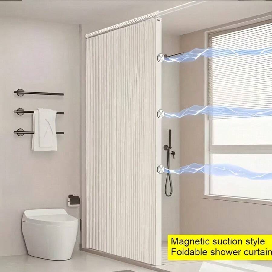 1pc Foldable Louvered Windproof Partition Curtain, Includes Hooks And Storage Strap, Suitable For Living Room, Bedroom And Kitchen, Easy Care Design, Bedroom Partition Curtain, Moisture-Proof, Easily Achieve Home Privacy