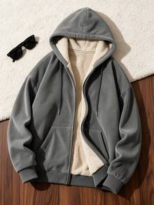Men's Winter Casual Solid Color Minimalist Hooded Thermal Lined Jacket - Grey - View 10