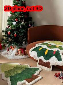 1pc Christmas Tree Pattern Faux Cashmere Bath Mat, Absorbent Bathroom Rug & Decorative Entryway Carpet, Suitable For Living Room, Bathroom And Bedside Christmas Decor - One Size Fits All - View 1