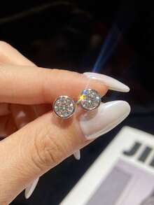 1件莫桑鑽耳環 1CT圓形包鑲耳釘，適合女性日常配戴與送禮 - 銀色 - 查看 3
