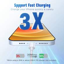 1-5pcs 3.3FT USB C To Lightning Cable, Fast Charging For Apple 14/13/12/12 Pro Max/11/Xs Max/XR/X Series, Pro/Air/Mini - White - View 3