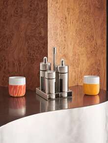 3/4pcs Stainless Steel Kitchen Condiment Container Set, Includes Oil Dispenser, Seasoning Jars And Storage Rack, Countertop Organizer, Suitable For Home, Restaurant, Dining Table, Saudi National Day Gathering, Christmas Dinner And Housewarming Gift - Silver - View 6
