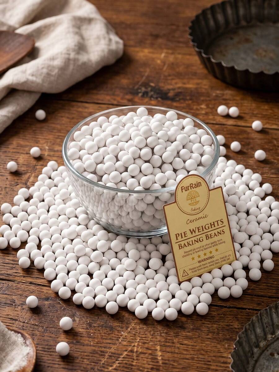 Ceramic Pie Weights Reusable 10mm Baking Beans Pie Crust Weights Natural Ceramic Stoneware With Wheat Straw Container