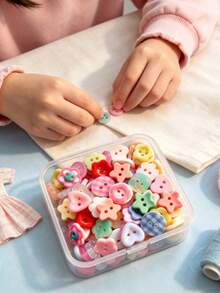 1pc Mixed Color Mixed Style Heart Flower Star Butterfly Resin Buttons, DIY Handmade Sewing Clothing Decoration Buttons - Multicolor - View 5