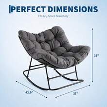 Techigher Oversized Papasan Rocking Chair With Padded Cushion, Ergonomic Egg Swivel Rocker With Heavy-Duty Metal Frame, Comfy Outdoor Armchair For Garden, Patio, Balcony & Living Room - Multicolor - View 2