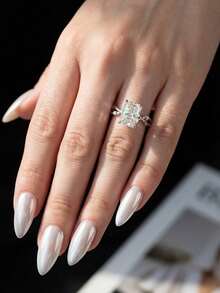 1pc Moissanite Ring, Elegant 2CT Vine Rectangular Solitaire Ring, Suitable For Women's Party And Daily Wear - Branching Rectangular Ring - 2CT - View 8