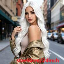 28 Inch White Long Curly Wig, Middle Part, No Bangs, Heat-Resistant Synthetic Fiber, Fashionable And Elegant, Natural Styling, Voluminous And Versatile, Suitable For Cosplay, Christmas, Music Festival, Daily Wear For All Women - White - View 2