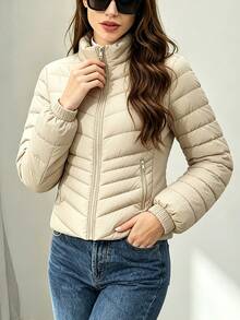 Women Winter Coats - Apricot - View 2