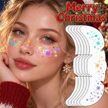 Christmas Freckle Temporary Face Tattoo Stickers-6pcs, Colorful Snowflake Star Gift Box Facial Decor Stickers, Waterproof Self-Adhesive Fake Freckle Tattoos, Festive Body Makeup Decals For Christmas Party, Holiday Cosplay, Rave Music Festival - Multicolor - View 13
