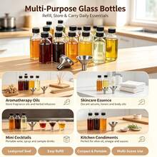 Botol Kaca Serbaguna 10/12/20/30 2oz dengan Tutup Sekrup Hitam & Corong Logam, Botol Isi Ulang Anti Bocor untuk Minyak Aromaterapi, Esensi Perawatan Kulit, Bumbu Dapur, Wadah Penyimpanan & Penyajian Cairan - View 2
