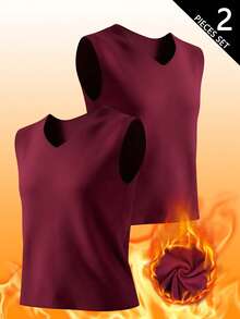 Norcotton Men's 2pcs V-Neck Undershirt, Autumn/Winter Slim Fit Seamless Base Layer Sleeveless Top, Multiple Colors - Multicolor - View 1