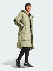 Adidas 3-Stripes Striped Casual Hooded Long-Sleeve Long Down Jacket Men's Tent Green - Tent Green - View 1