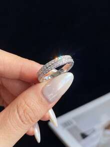 1pc Moissanite Ring Minimalist Double Stone Design, Suitable For Women's Daily Wear And Special Occasions - Double Diamond Moissanite Ring - View 3