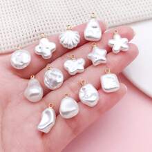 Random 5/20Pcs Mixed Shapes Baroque Faux Pearl Charms, Star Shell Shape White Pearl Pendants With Loop For DIY Earrings Necklace Jewelry Making - White - View 11