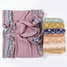 1pc Fashion Floral Print Crinkled Women's Long Scarf, Breathable Outdoor Headscarf, Spring/Summer Shawl, Daily Outfit Accessory, Birthday Gift - Multicolor - View 4