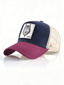 1 pieza Gorra de béisbol unisex con bordado de lobo, gorra de camionero ajustable para primavera/verano, protección solar para exteriores, playa y deportes - Multicolor - Ver 1